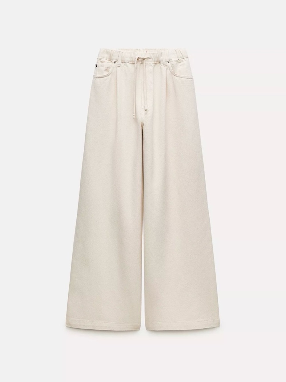 Zara Neutral Cream Wide-Leg Drawstring Jeans